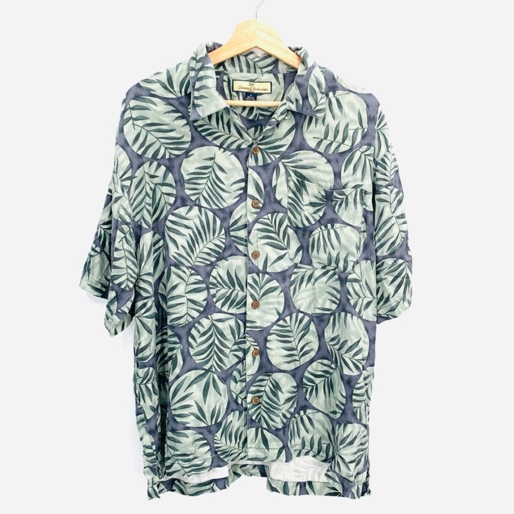 Tommy Bahama Mens Short Sleeve Palm Print Silk Shirt Size Medium